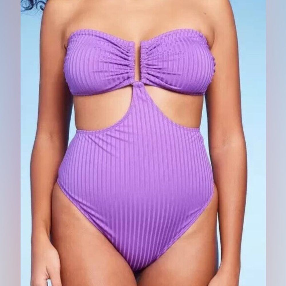 Nwt ribbed Purple Strapless‎ Cutout Swimsuit